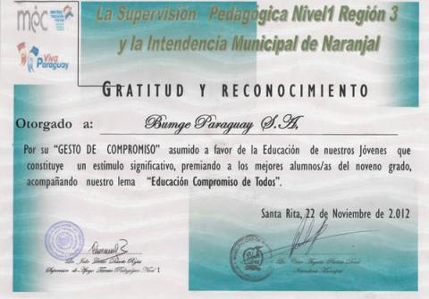 Bunge Paraguay reconocida y premiada en Naranja